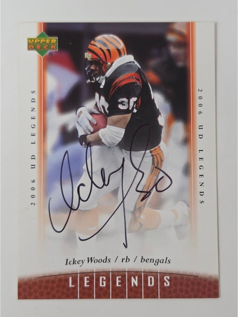 2006 UD Legends Ickey Woods Bengals Signed Football Card RB NFL #80